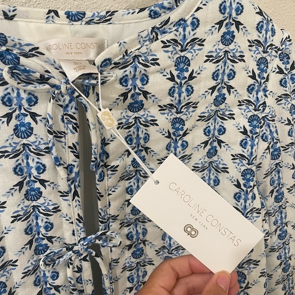 NWT Caroline Constas Bow Floral Parchwork Linen Jacket Blue/White Size Small - Picture 5 of 11